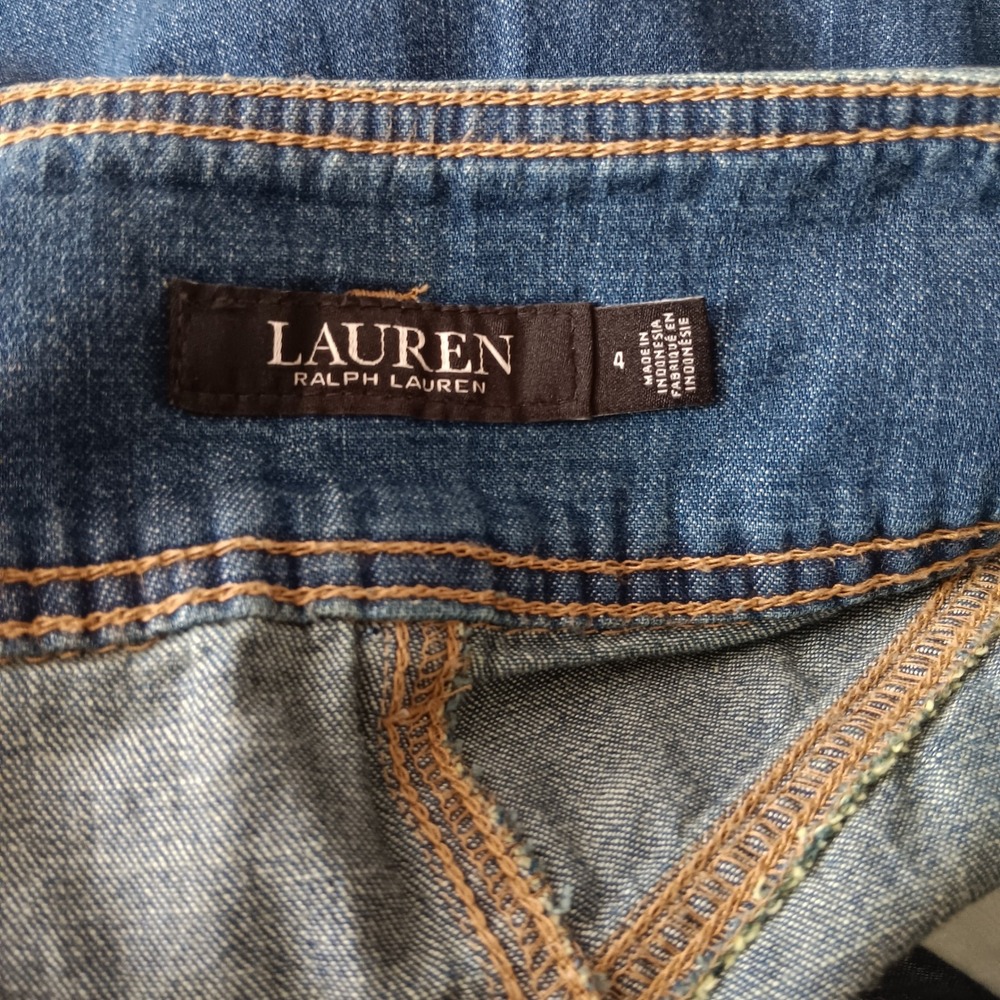 Lauren Ralph Lauren Denim Skirt Womens 4 Blue Excellent A-Line Midi 100% Cotton - Picture 3 of 6